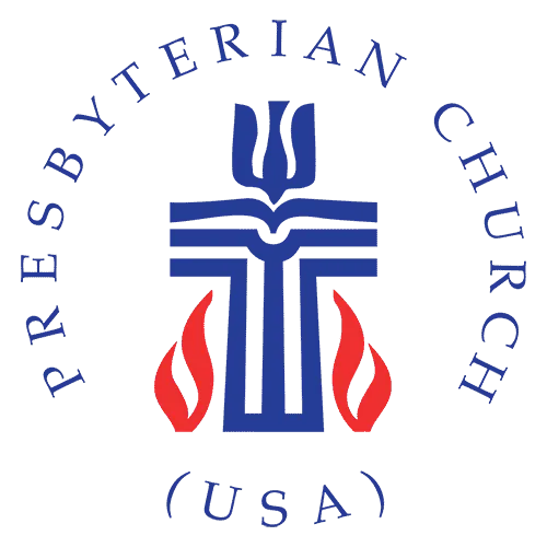 Logo of the Presbyterian Church (USA) featuring a cross and flames.