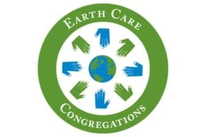 Logo of Earth Care Congregations with green and blue hands around a globe.
